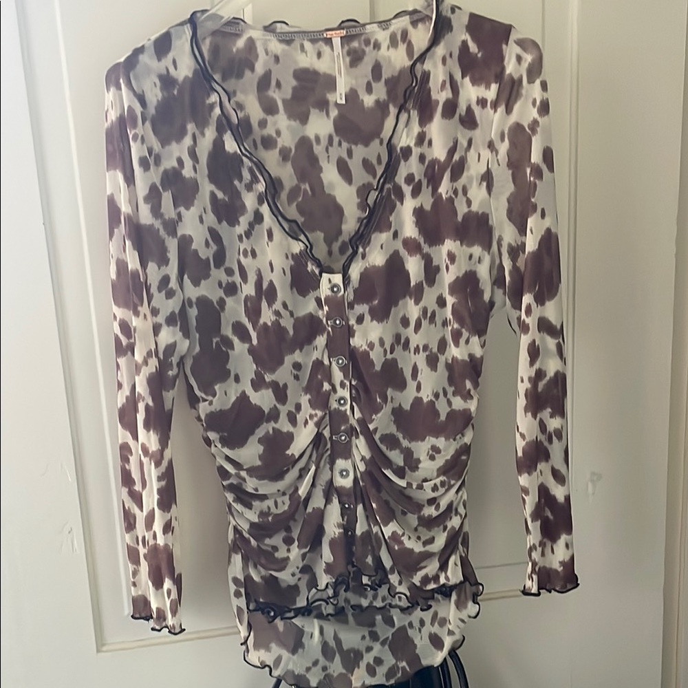 Free people Women's brown cow print top